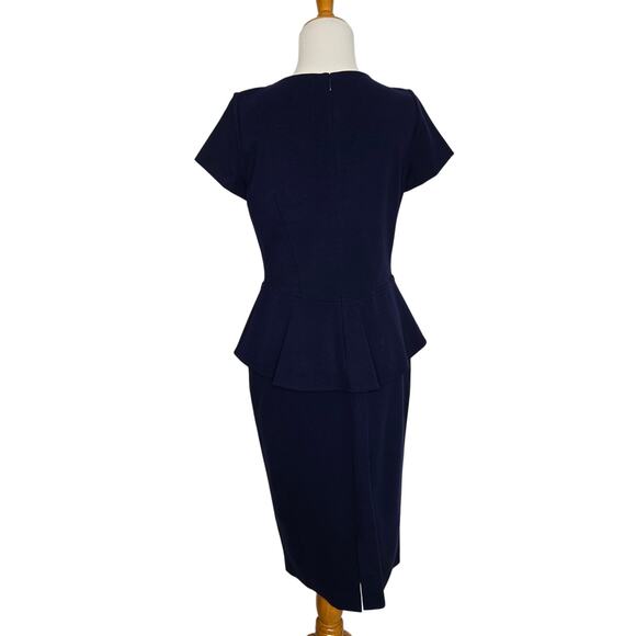 Lafayette 148 Navy Peplum Sheath Dress Short Sleeves Ponte Career Women 6 - Picture 3 of 11